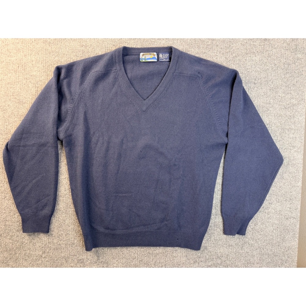 Shaver Lake Mens XL Navy Blue Lambswool V-Neck Sweater Pullover Wool Hong Kong